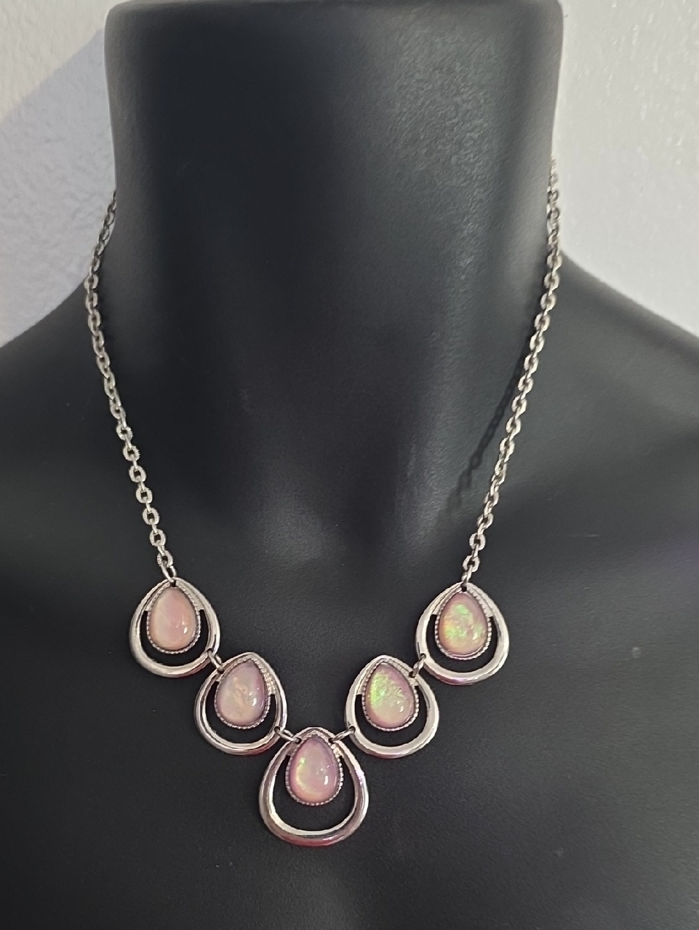 Sterling-Finish Pink Opal Teardrop Necklace
